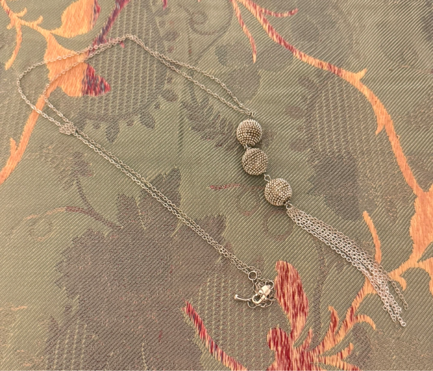 Silver Tassel Pendant Necklace with Beaded Orbs⚽️