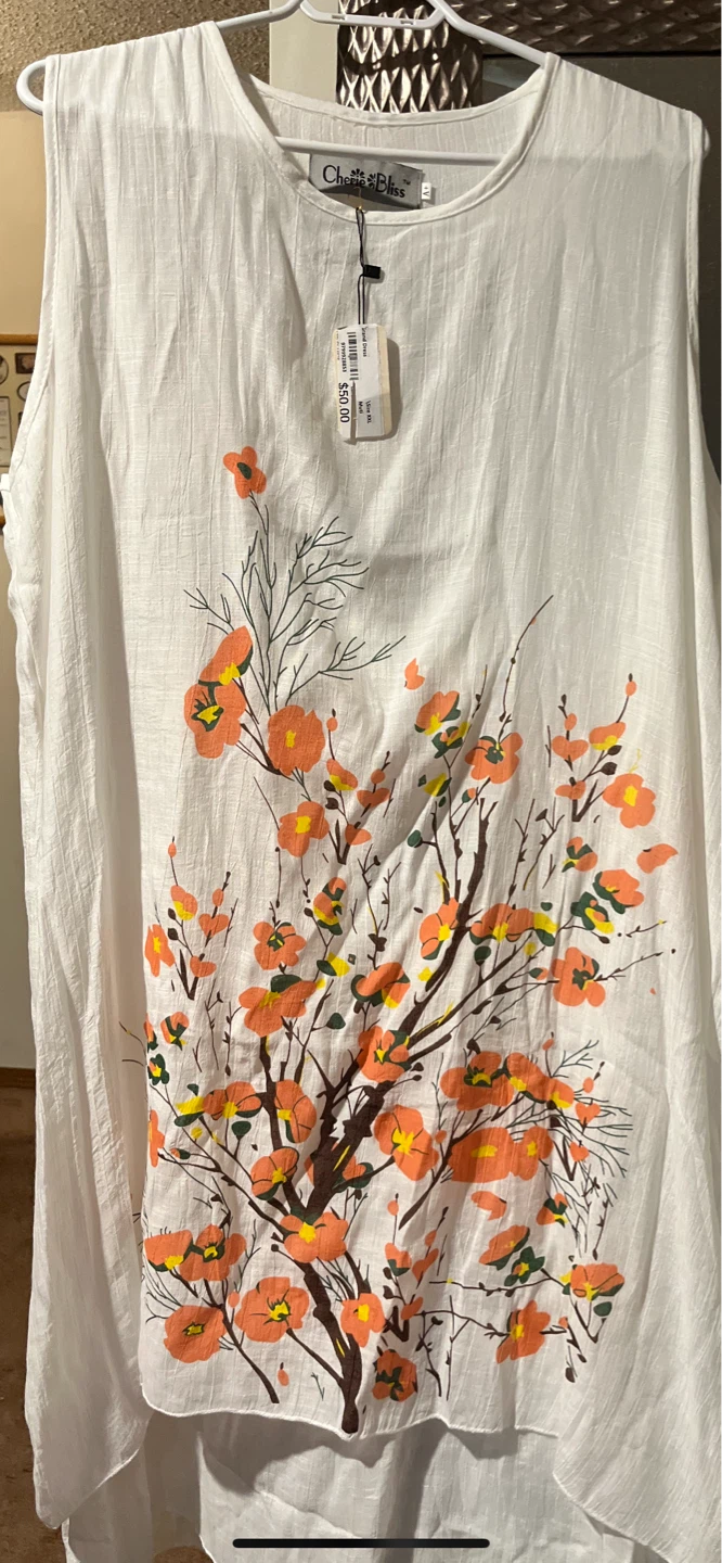 Cherie Bliss White Floral Sleeveless Top - XXL