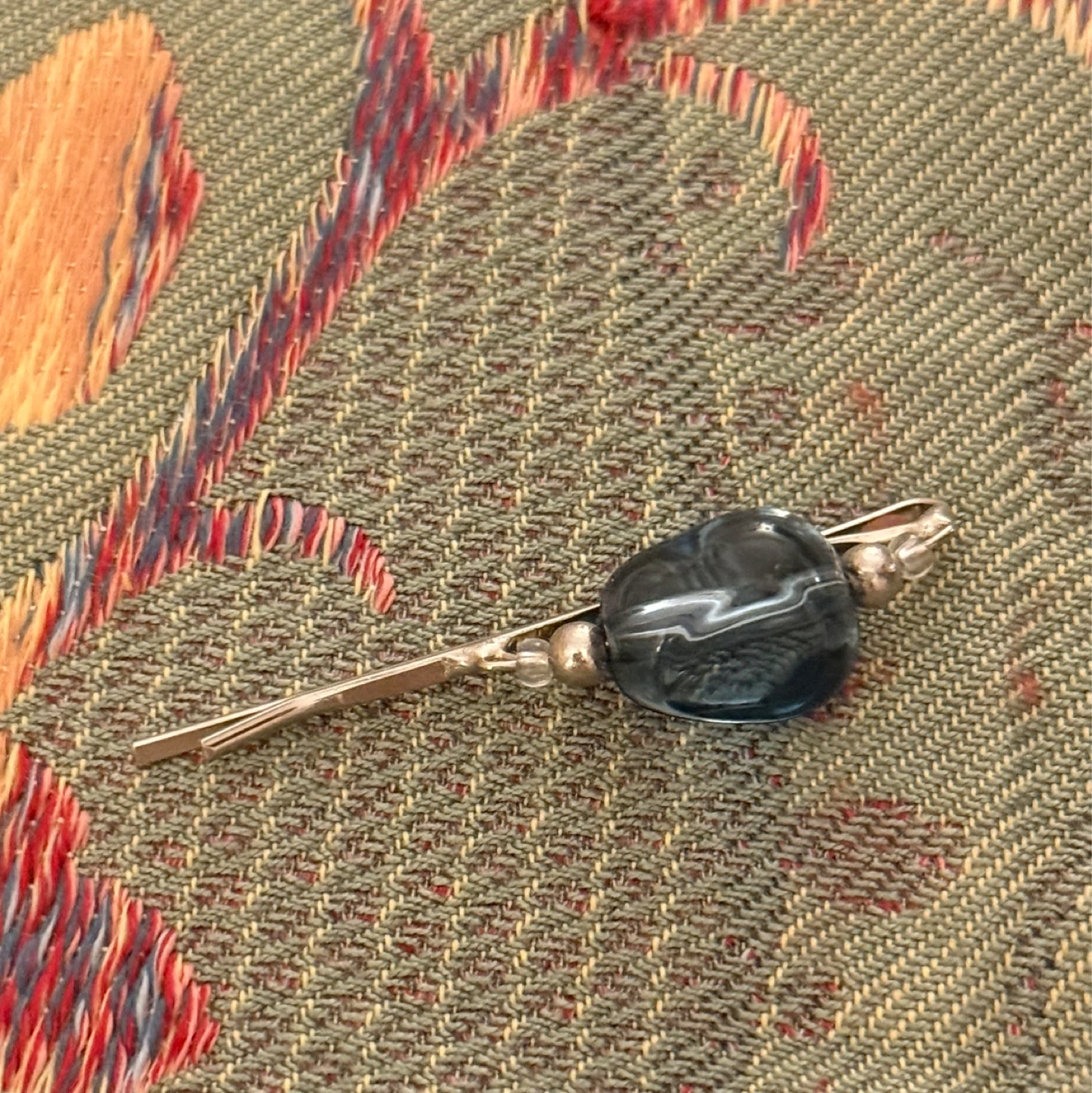 Blue Glass Bead Barrette Hair Clip⚽️