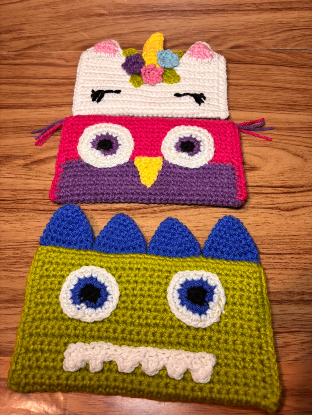 Handmade Crochet Pencil bag- Owl, Monster, Unicorn Designs - photo 2