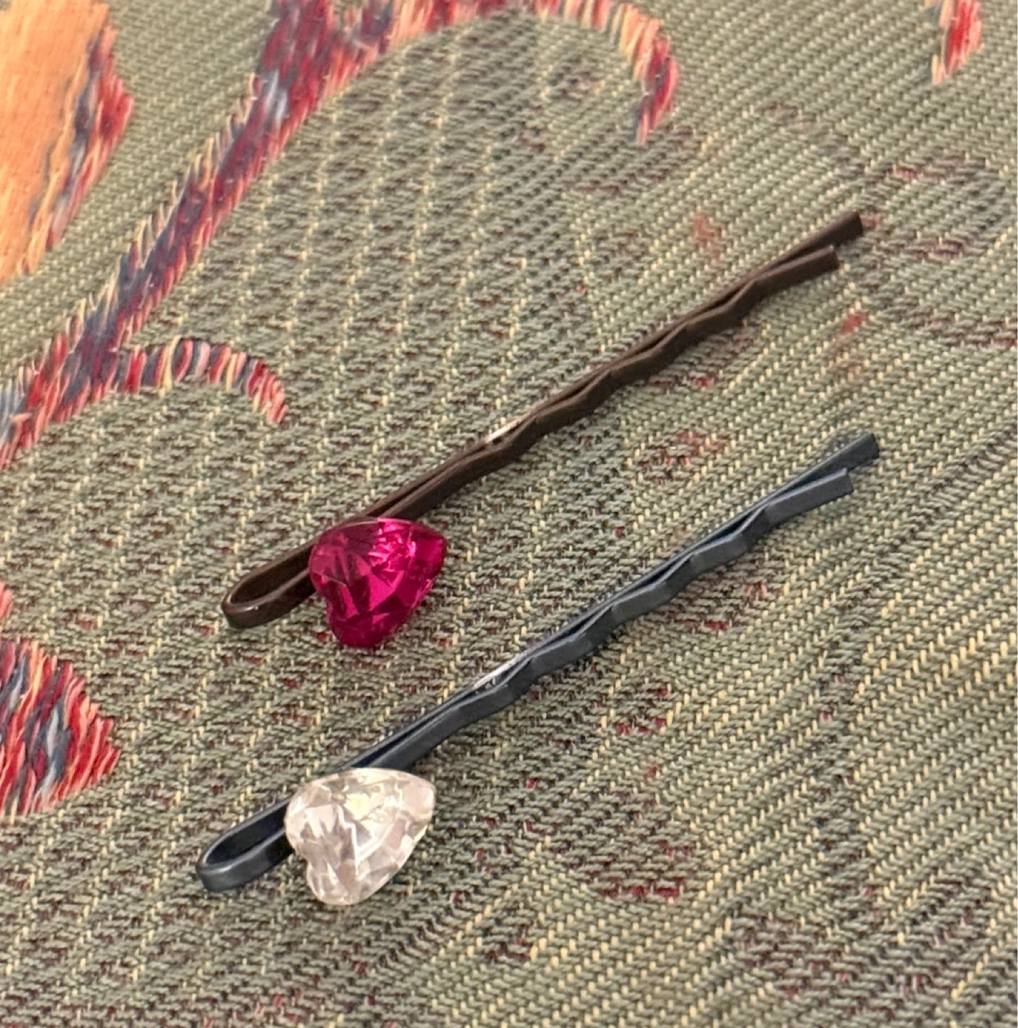 2 Heart Hair Pins with Rhinestones