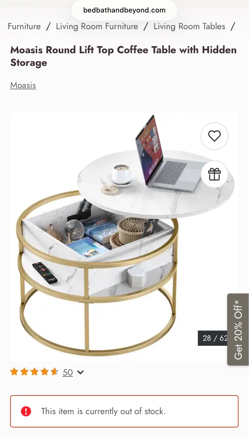 Moasis Round Lift Top Coffee Table with Hidden Storage