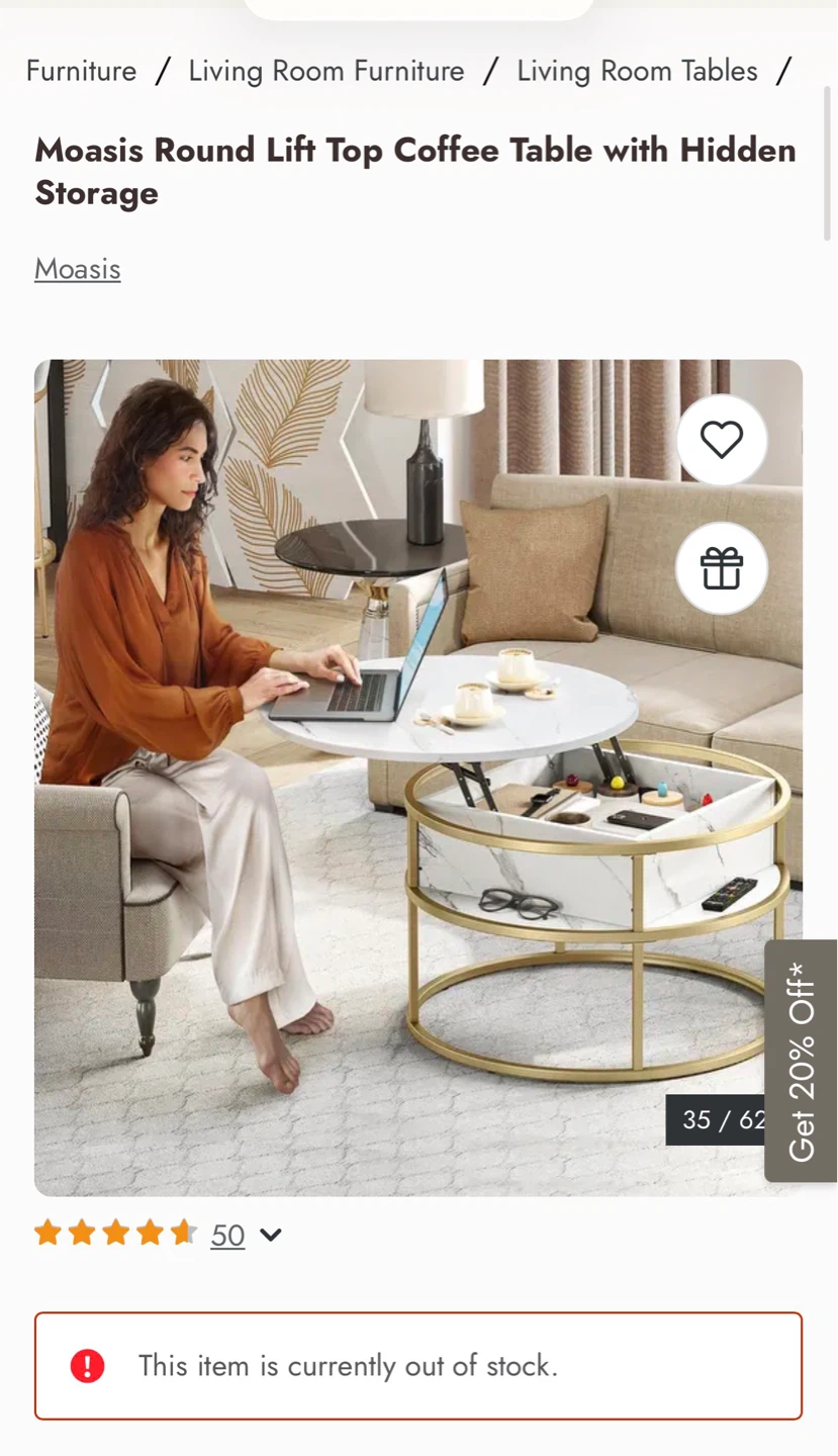 Moasis Round Lift Top Coffee Table with Hidden Storage - photo 3