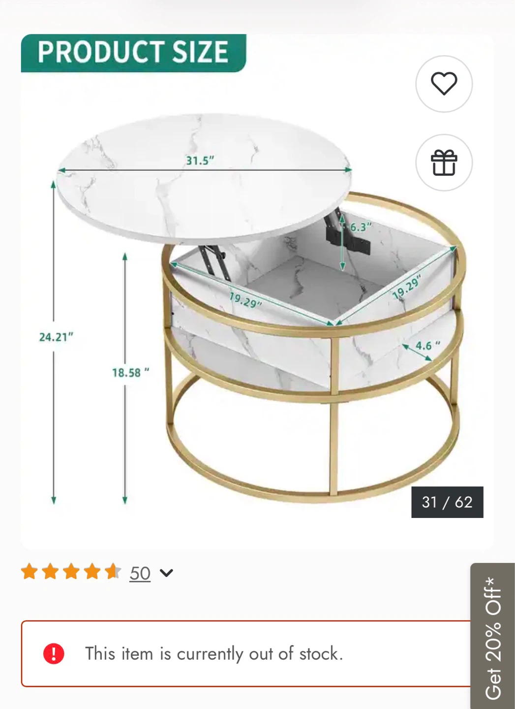Moasis Round Lift Top Coffee Table with Hidden Storage - photo 2