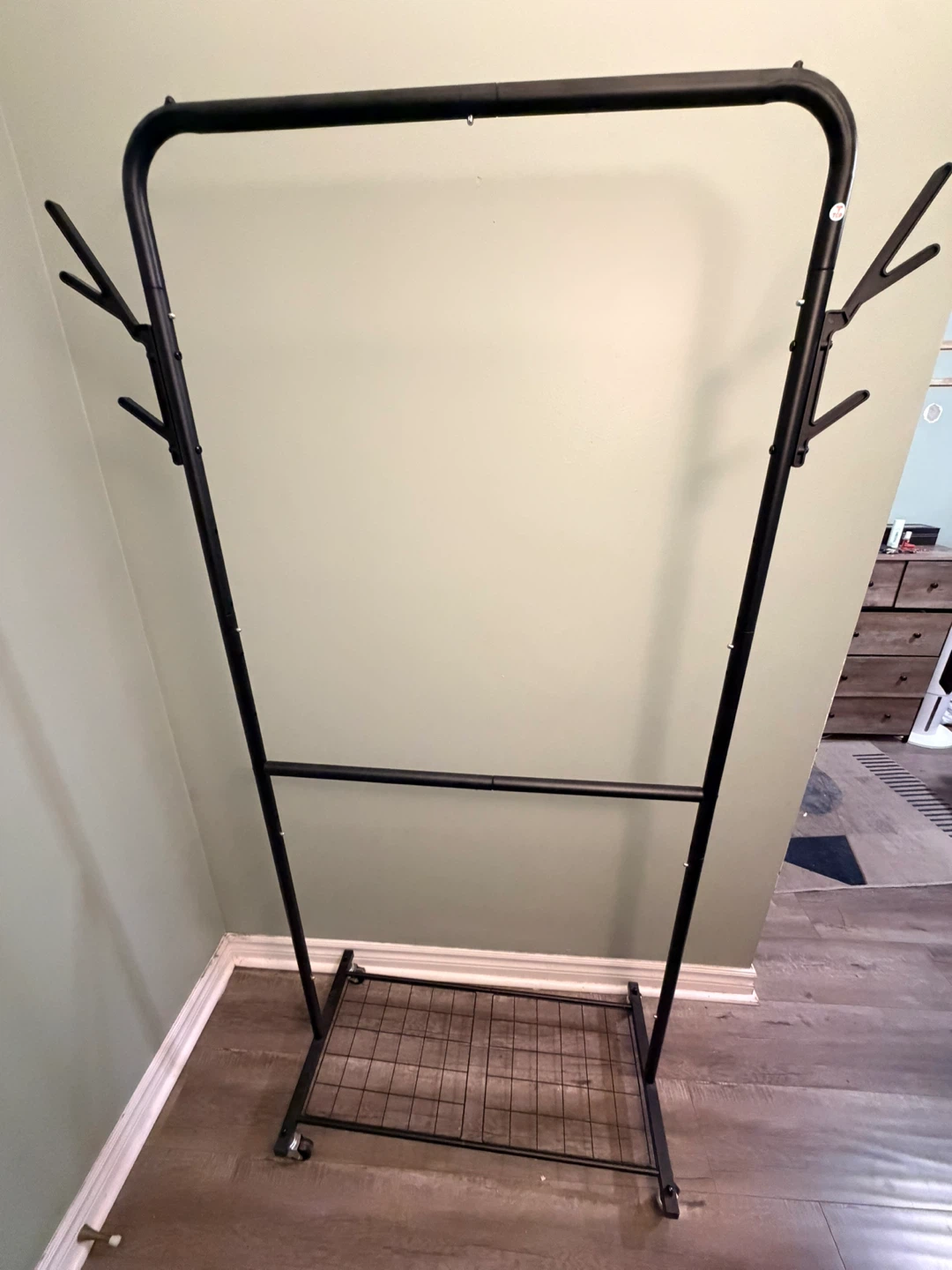 Black Metal Garment Rack with Wheels
