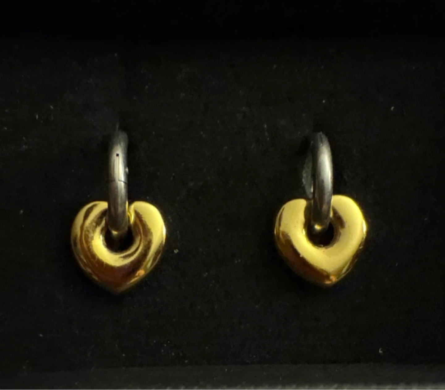 ⚽️ NEW Korean 18K Gold SS Heart drop Hoop Earrings
