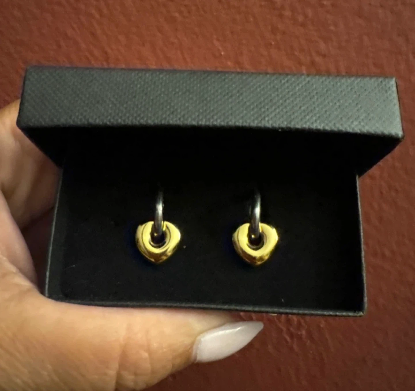 ⚽️ NEW Korean 18K Gold SS Heart drop Hoop Earrings - photo 3