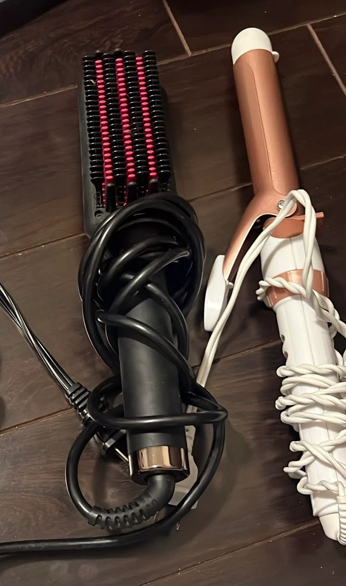 2 machines electric hair brush and curling iron