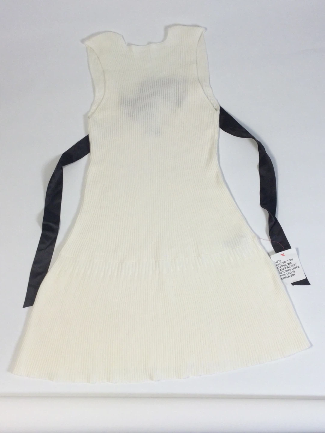 ⚽️Miss Selfridge Cream Ribbed Dress with Black Bow Detail