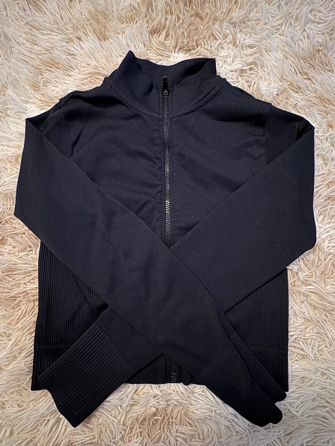 Calvin Klein Black Ribbed Full Zip Mock Neck Jacket