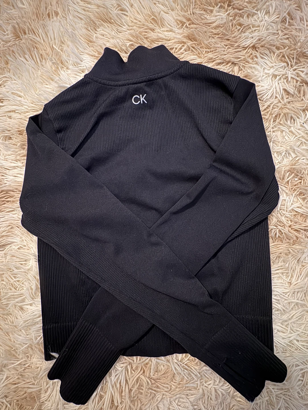 Calvin Klein Black Ribbed Full Zip Mock Neck Jacket - photo 2