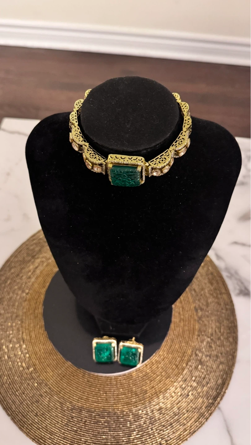 Emerald moissanite Choker Necklace and Earrings Set - photo 5
