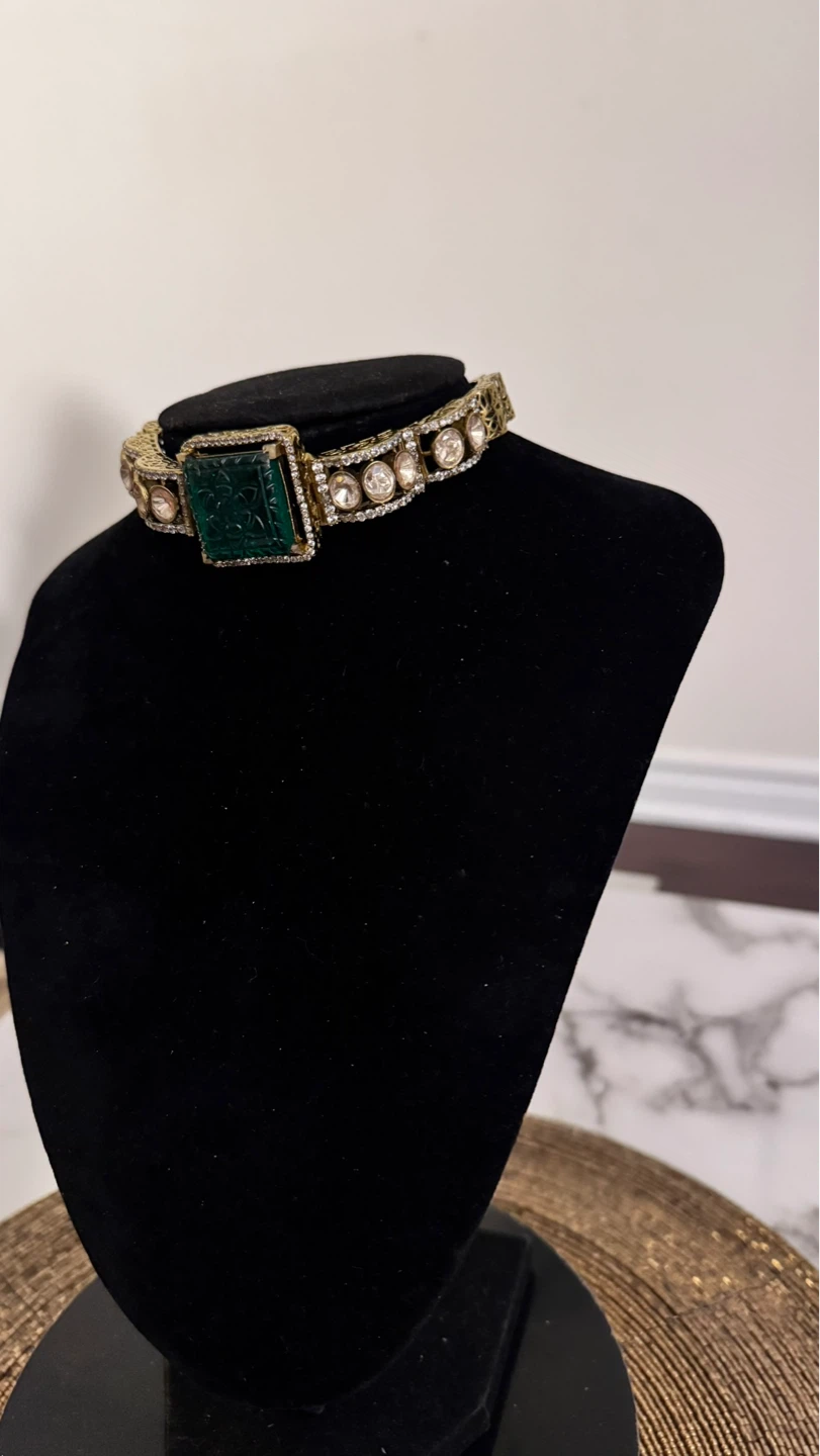 Emerald moissanite Choker Necklace and Earrings Set - photo 2