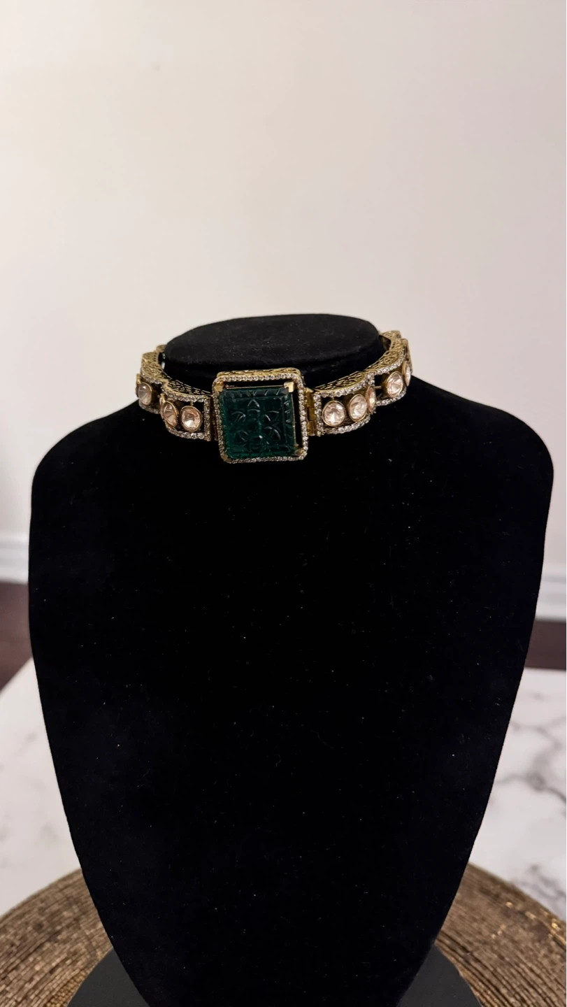 Emerald moissanite Choker Necklace and Earrings Set - photo 3