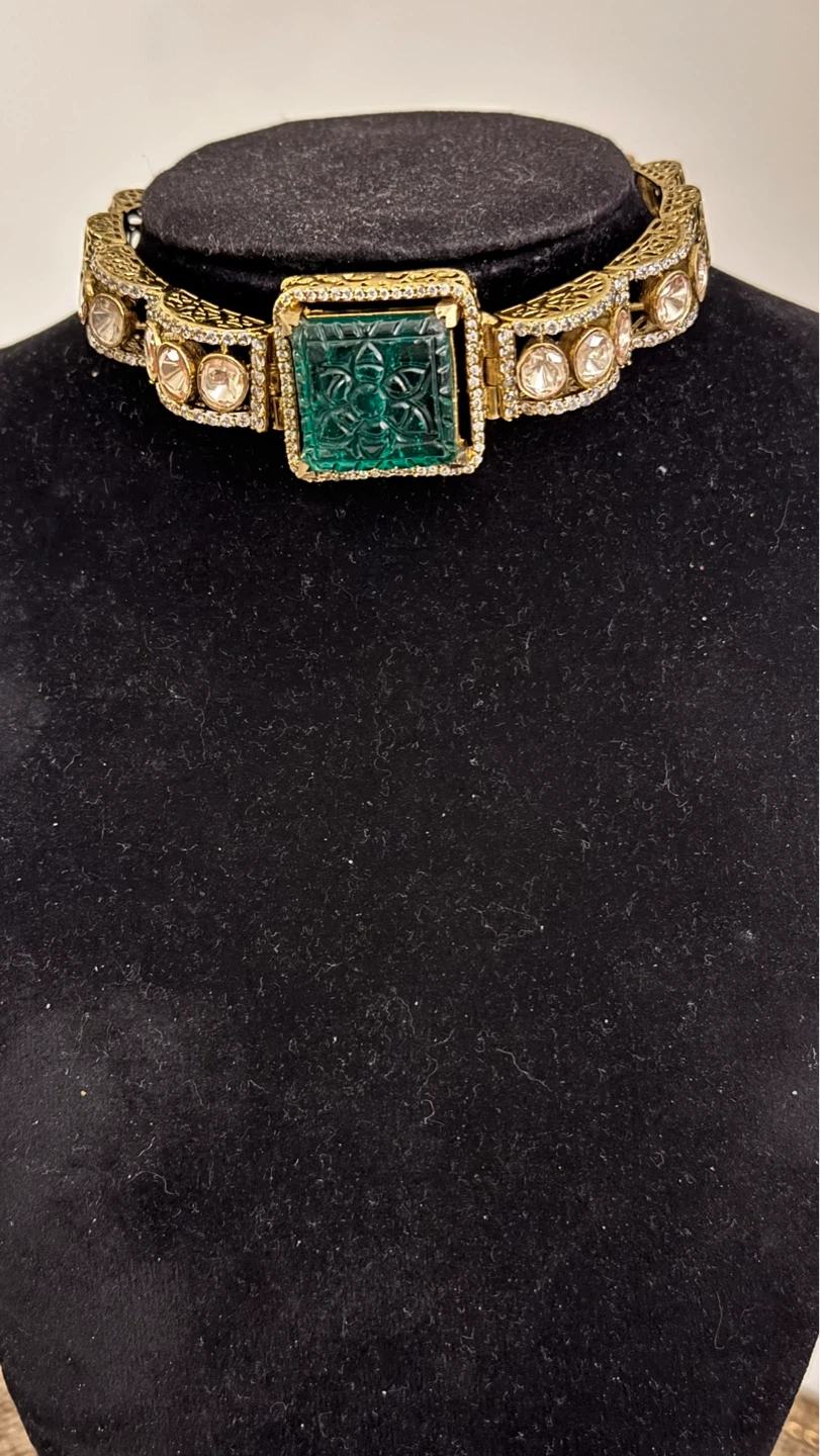 Emerald moissanite Choker Necklace and Earrings Set - photo 4