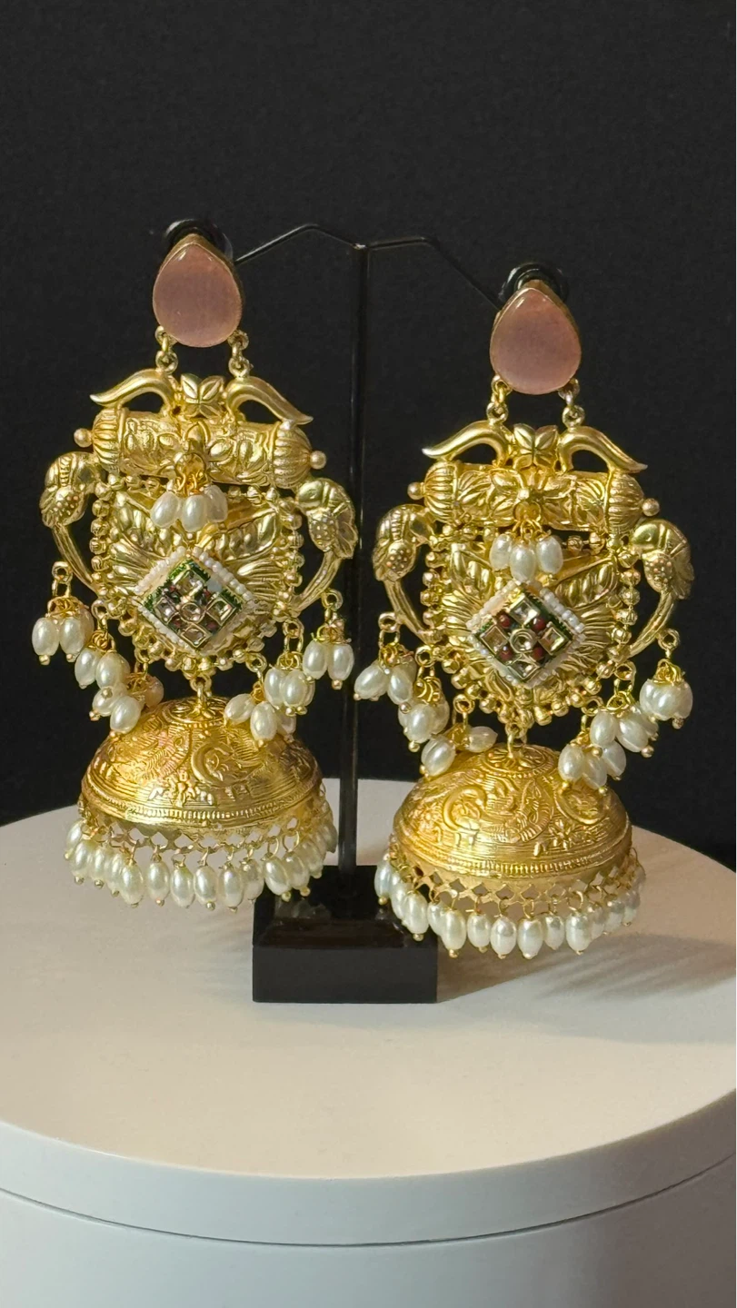 Kashmiri long Earrings with Pearls