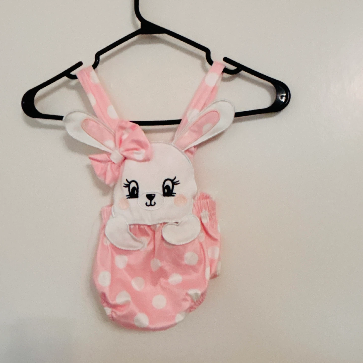 Pink Bunny Romper with White Polka Dots