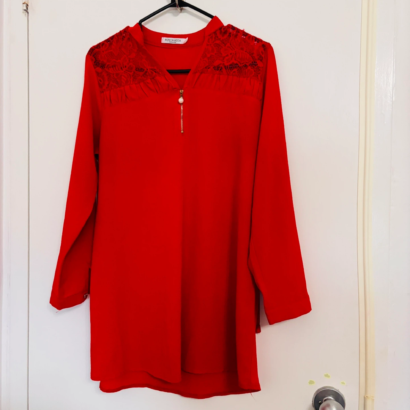 Red Lace Detail Blouse