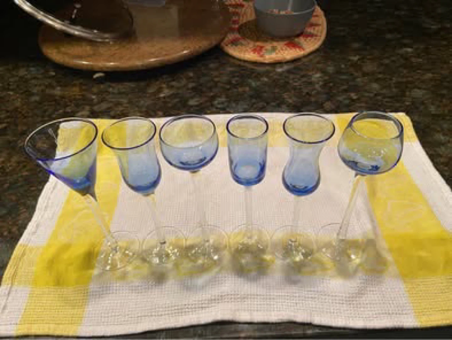 6 Assorted Blue Stemmed Liqueur Glasses - photo 2