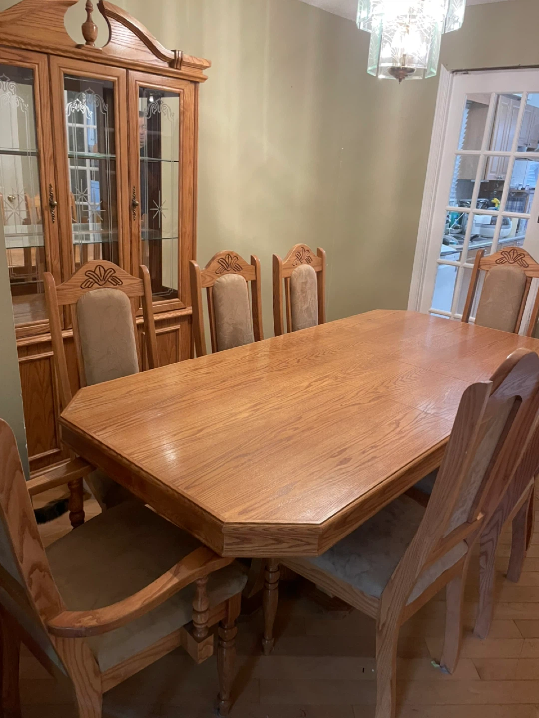 Oak Dining Table with Hutch and Chairs