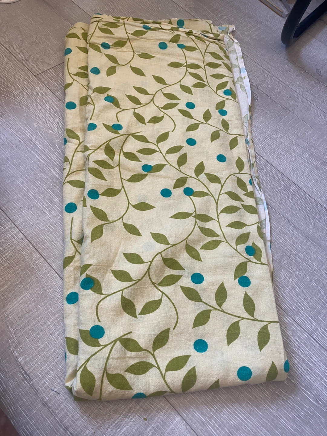 Fabric with Green Leaves and Blue Dots Pattern - photo 2