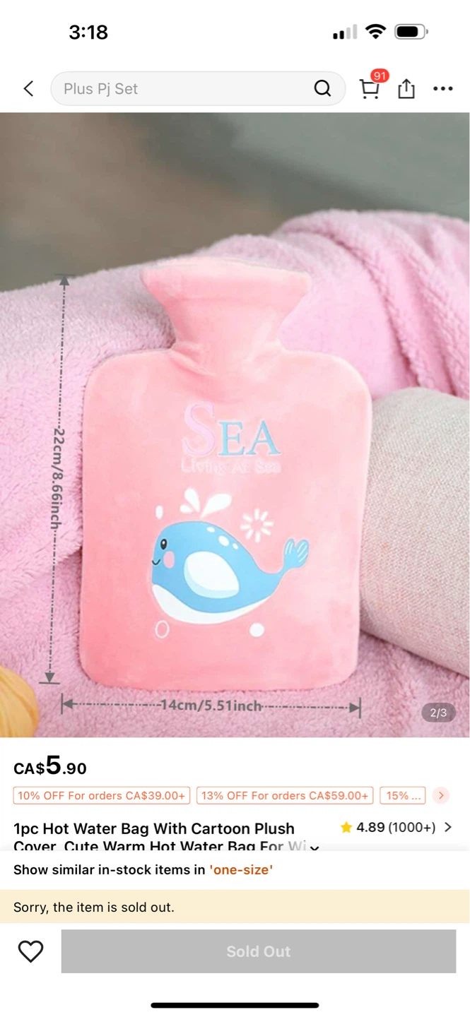 Pink Hot Water Bag with Cartoon Plush Whale Cover