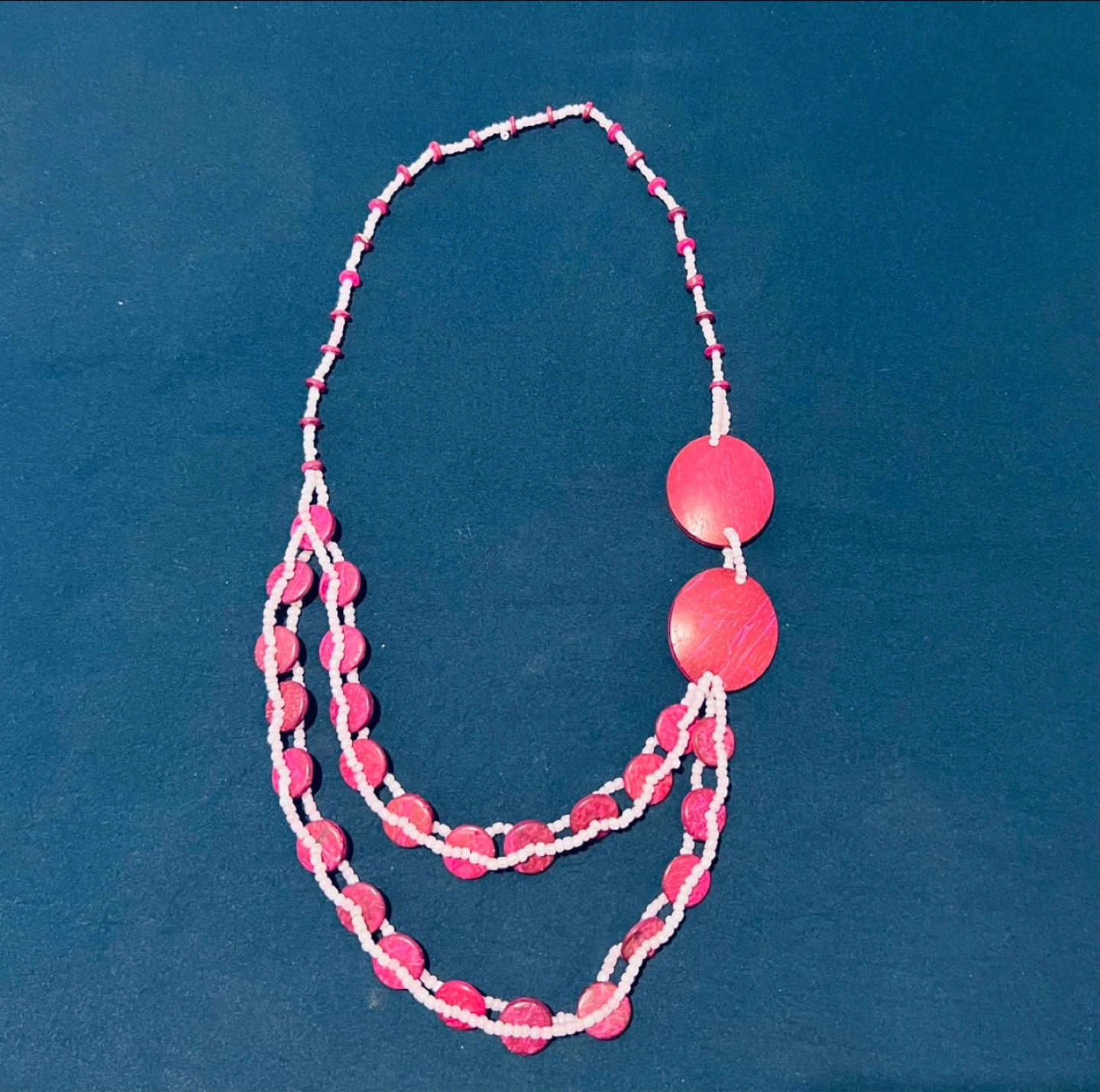 Pink and White Beaded Layered Necklace