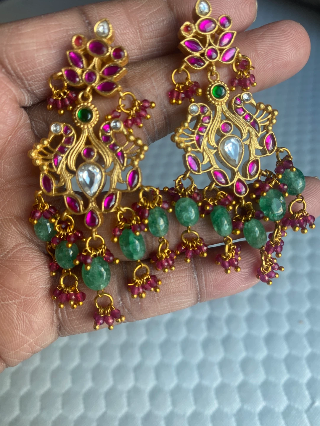 Gold Earrings with Emeralds and Rubies