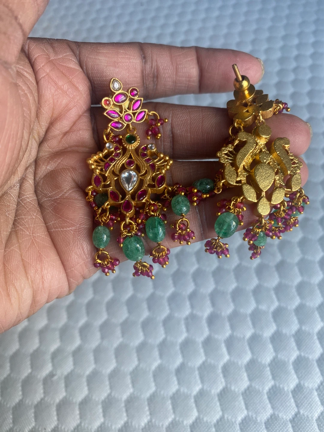 Gold Earrings with Emeralds and Rubies - photo 2