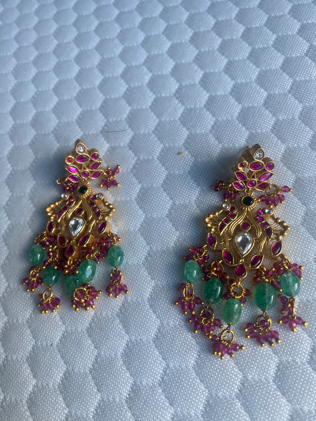 Gold Earrings with Emeralds and Rubies - photo 3