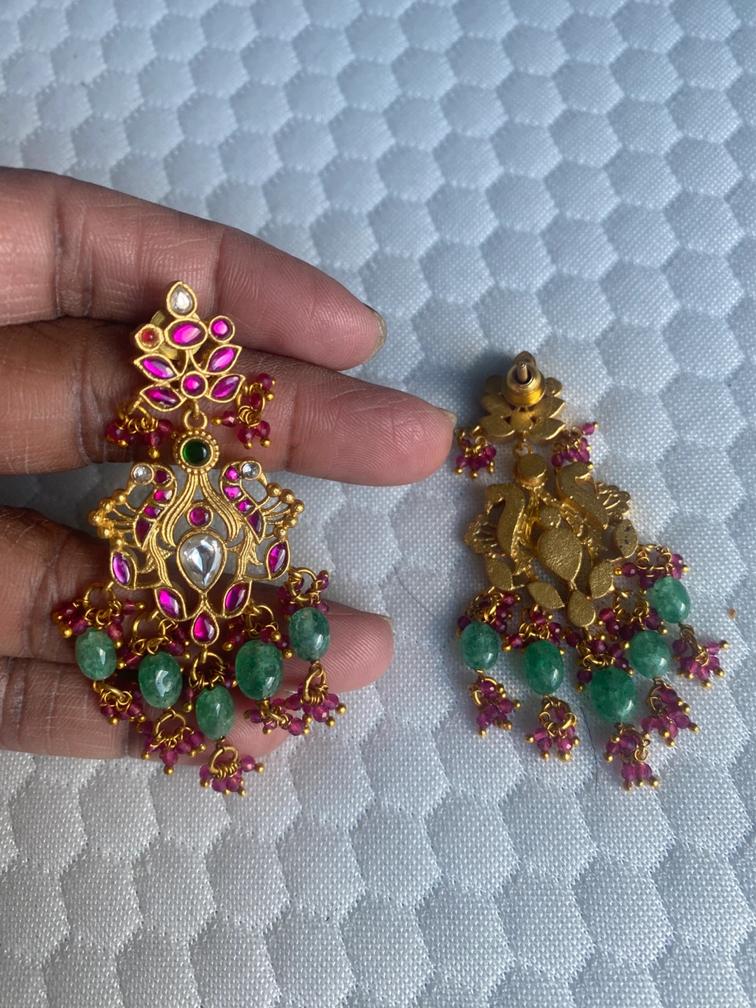 Gold Earrings with Emeralds and Rubies - photo 5