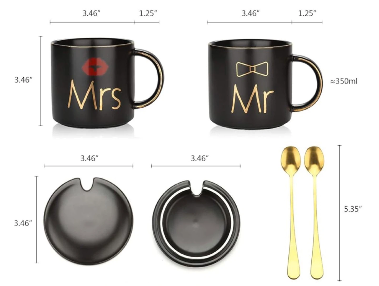 Mr. & Mrs. Ceramic Mug Set with Spoons and Lids - photo 4