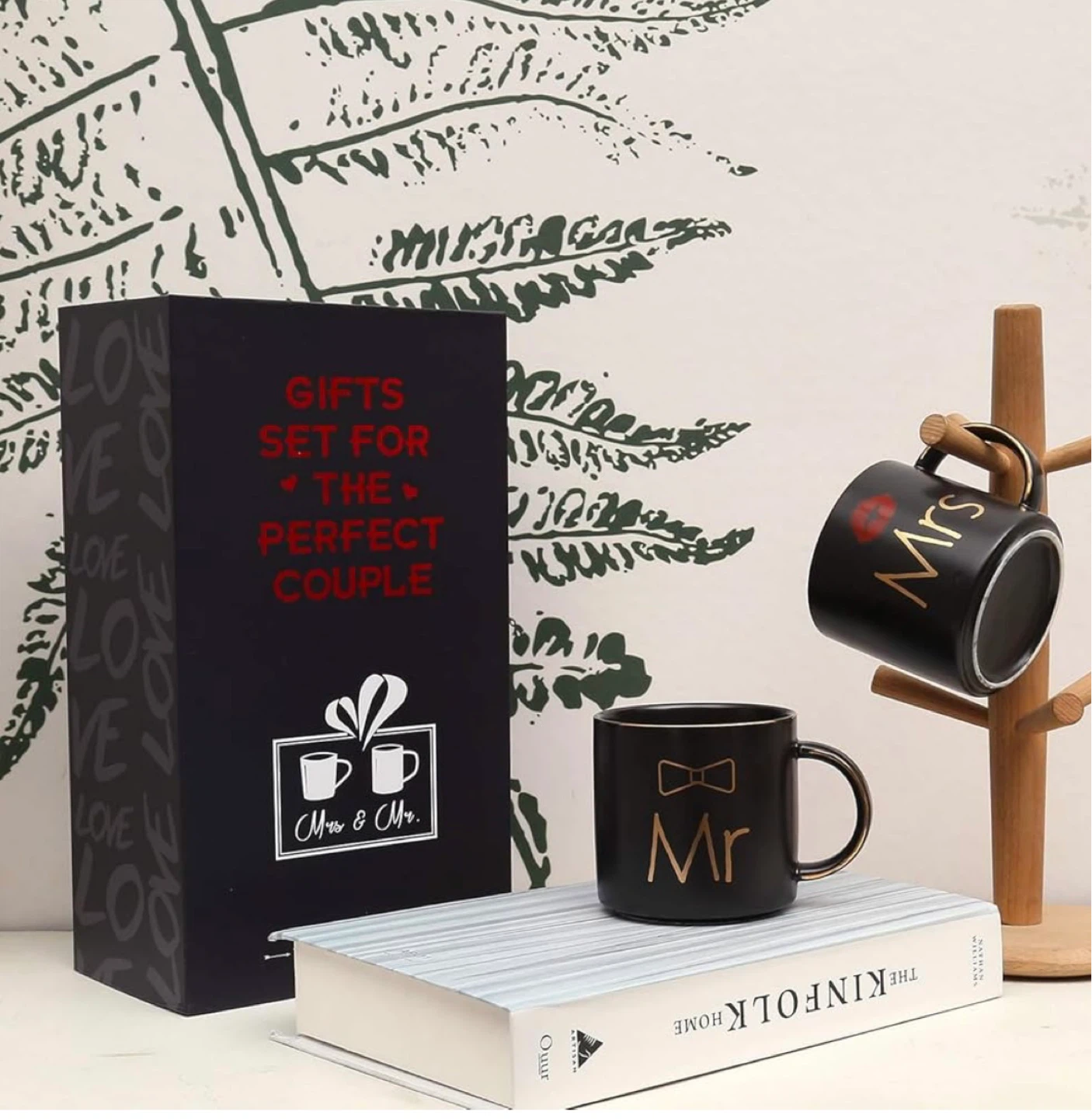 Mr. & Mrs. Ceramic Mug Set with Spoons and Lids - photo 3