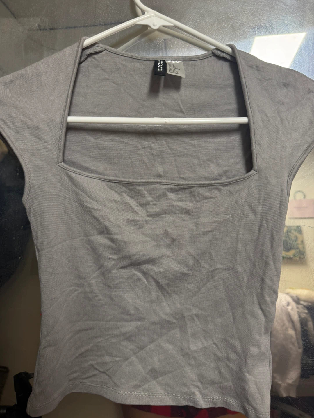 H&M Grey Square Neck Top - Size S