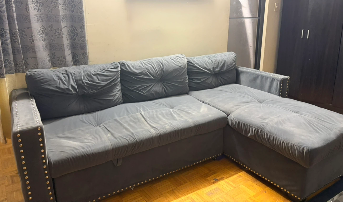 Velvet Gray Pull Out Sofa Bed with Spacious Storage