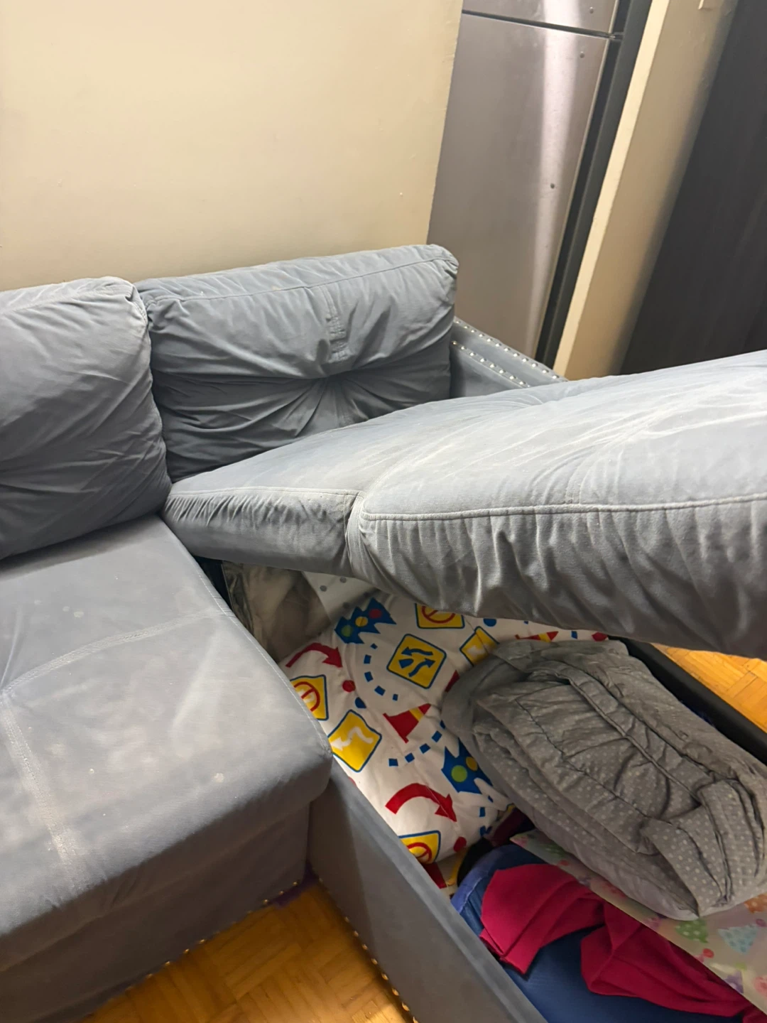 Velvet Gray Pull Out Sofa Bed with Spacious Storage - photo 2