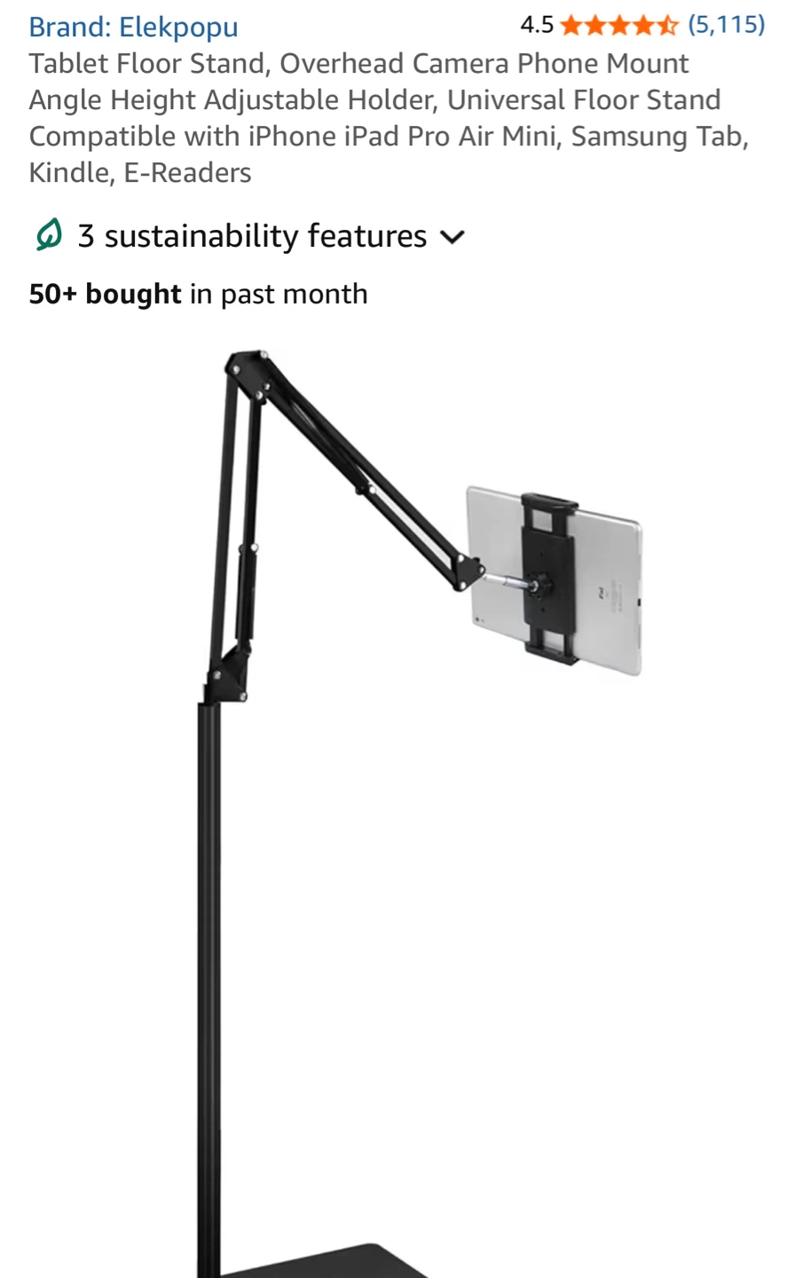 Black Tablet Floor Stand with Adjustable Holder - photo 2