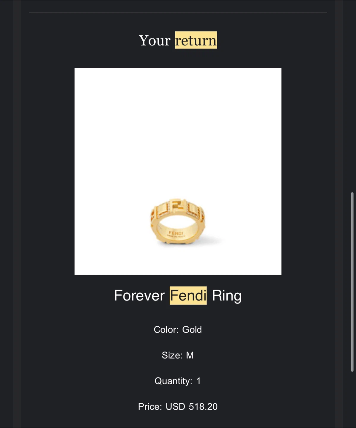 Fendi Forever Ring Gold Size M