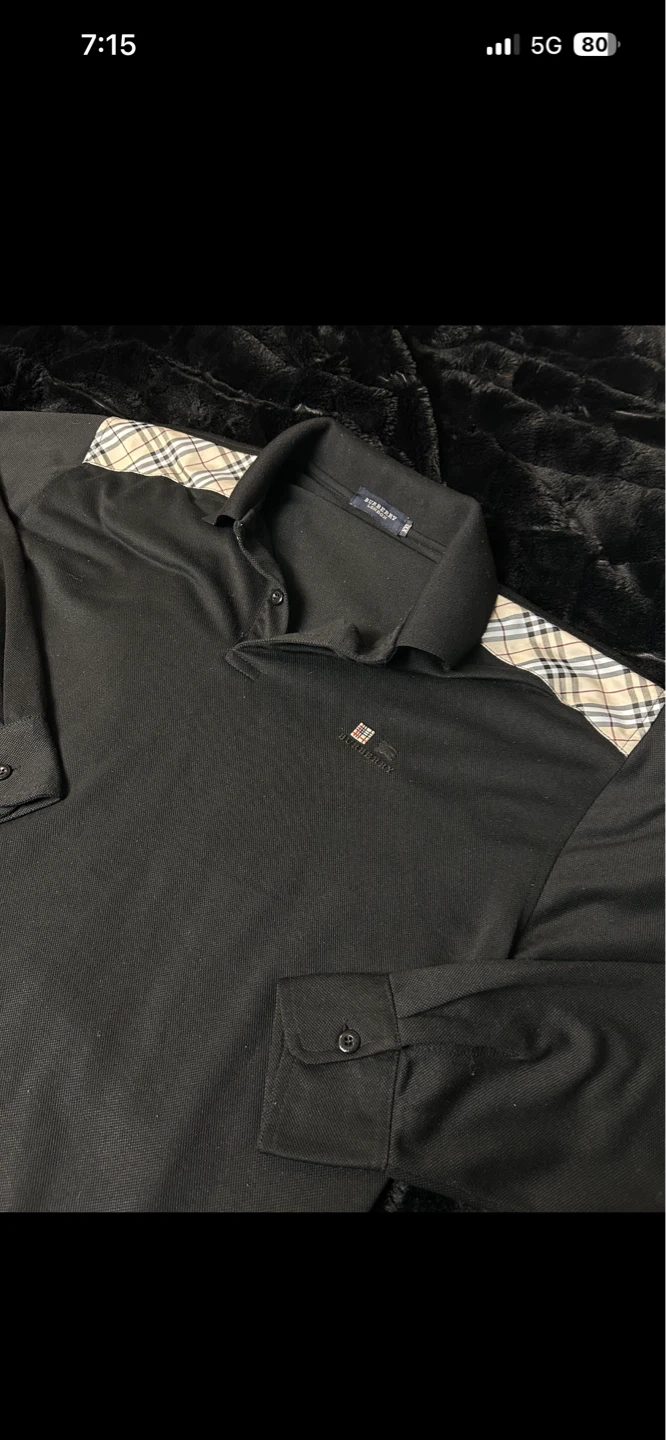Burberry London Men's Black Long Sleeve Polo Shirt