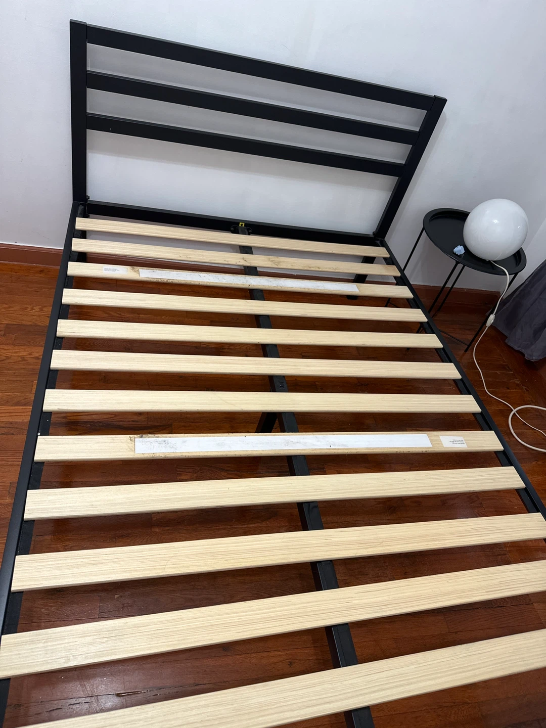 Black Metal Bed Frame with Wooden Slats