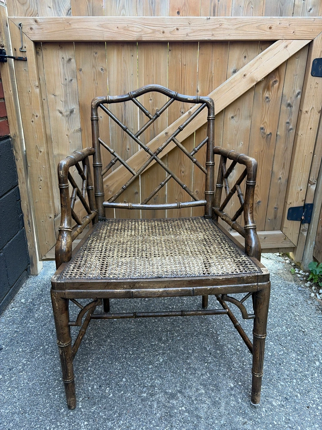 Vintage Bamboo Style Armchair with Cane Seat