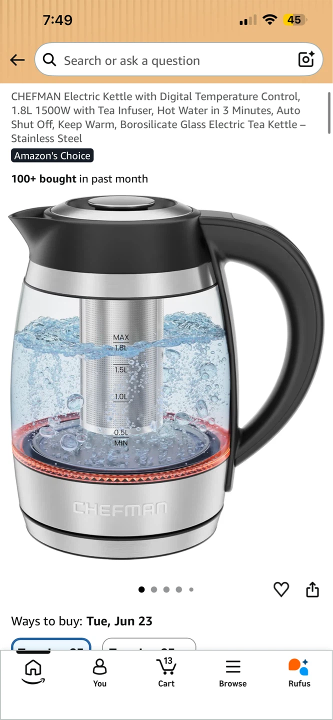 NEW! Chefman Electric Kettle 1.8L ⚽️