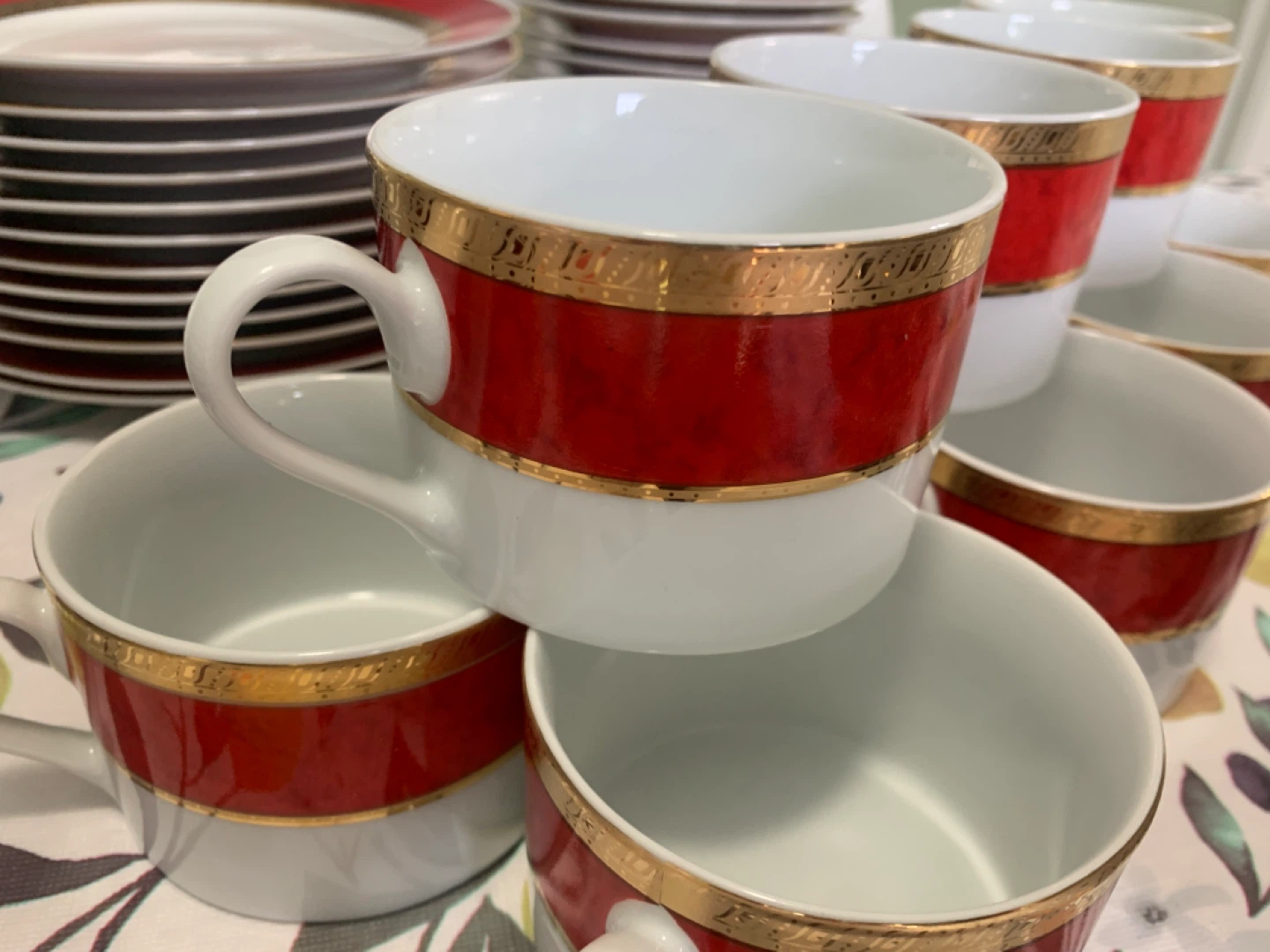 Dinnerware Set with Red and Gold Trim - photo 2