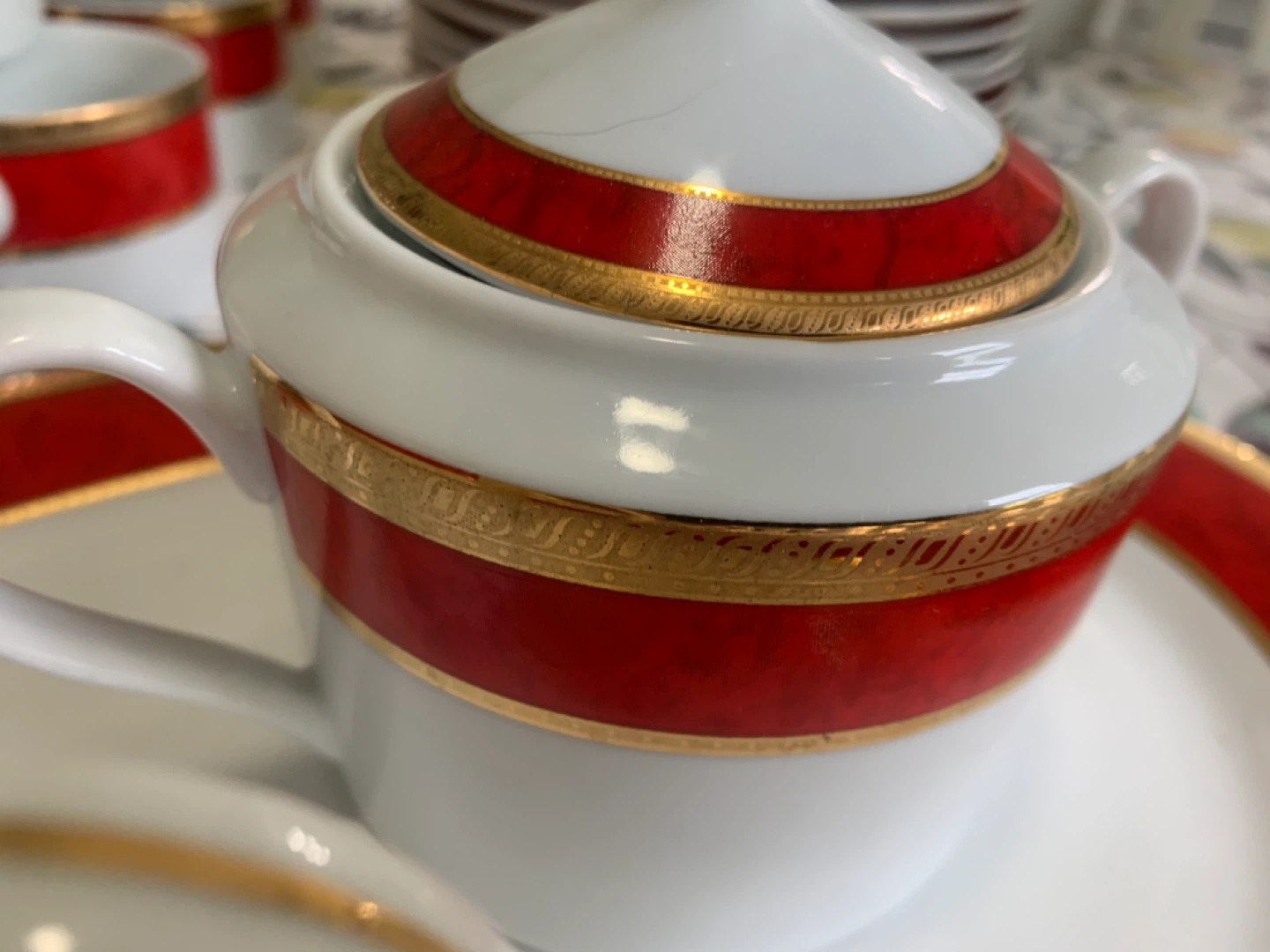 Dinnerware Set with Red and Gold Trim - photo 3