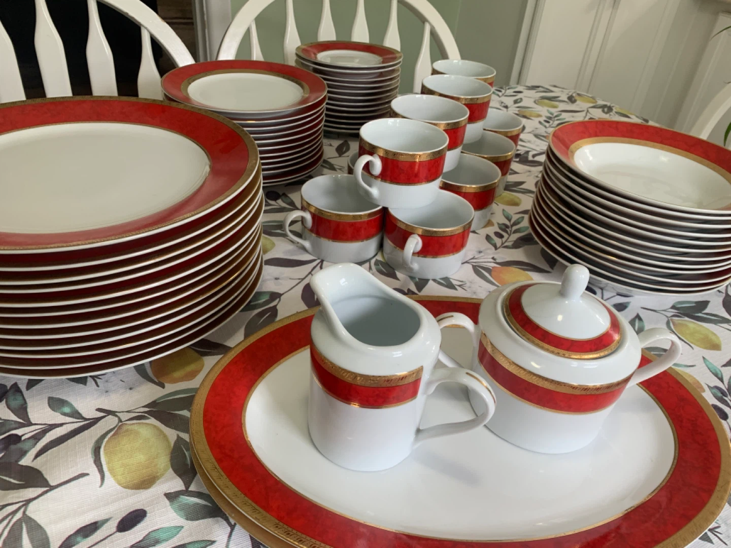 Dinnerware Set with Red and Gold Trim - photo 4