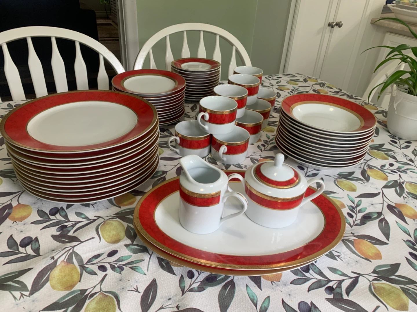 Dinnerware Set with Red and Gold Trim - photo 5