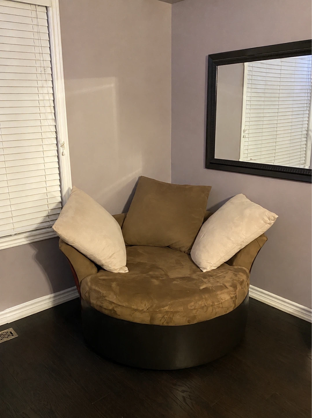 Brown Swivel Barrel Chair