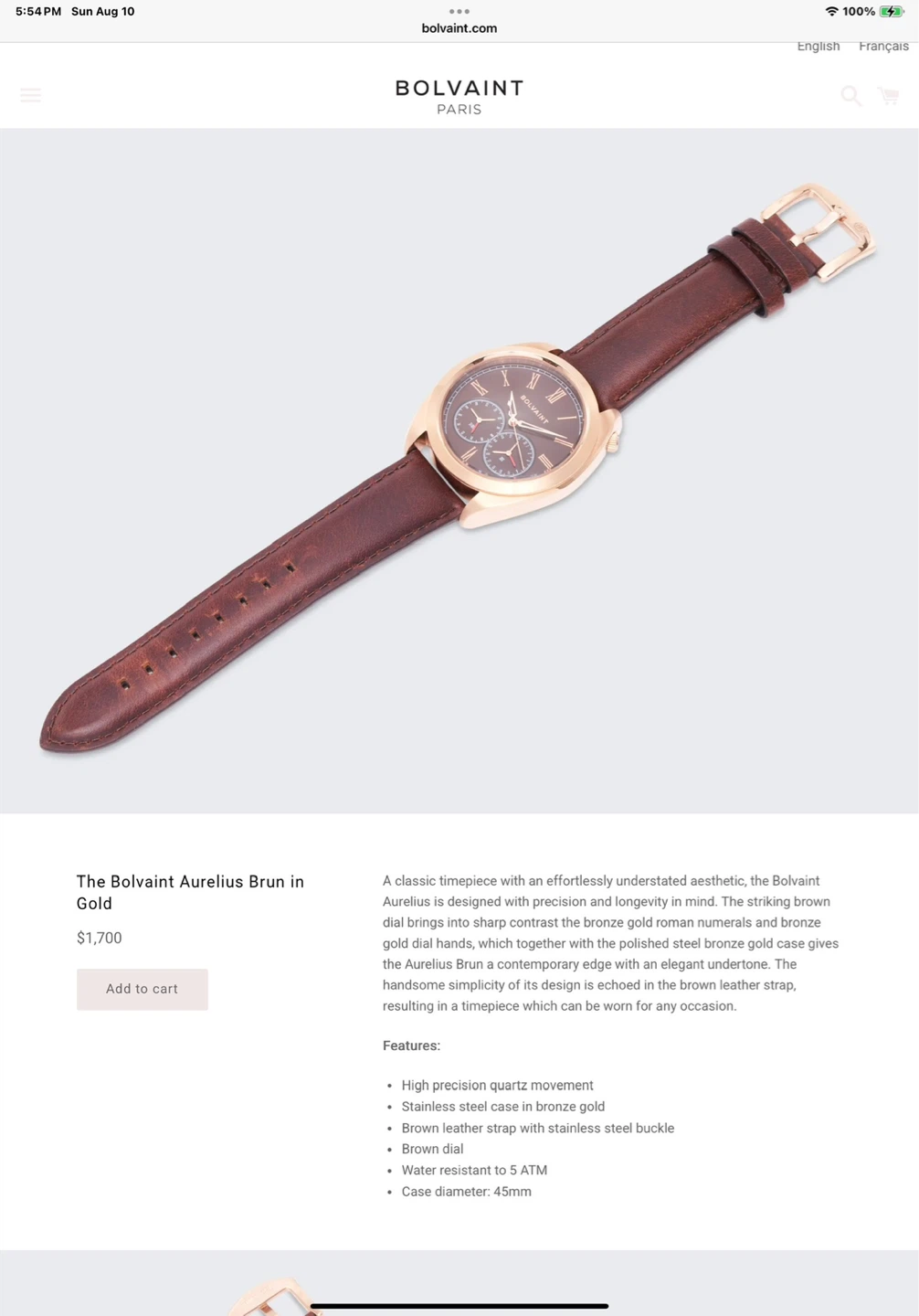 Bolvaint Aurelius Brun Watch in Gold