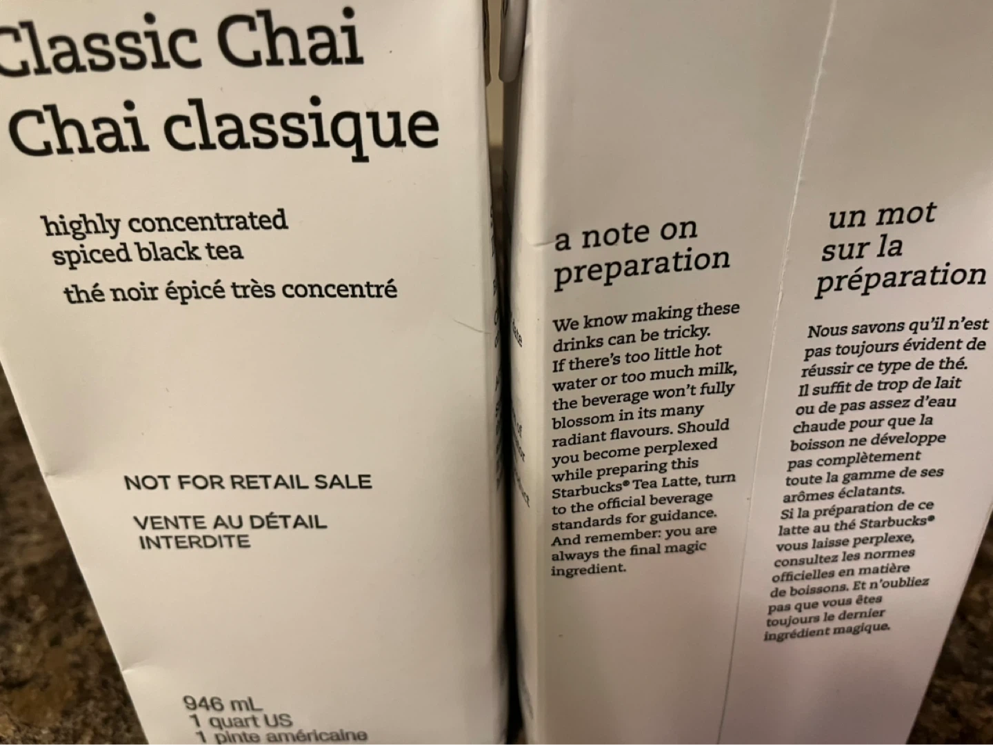 Starbucks Classic Chai Concentrate 4 cartons