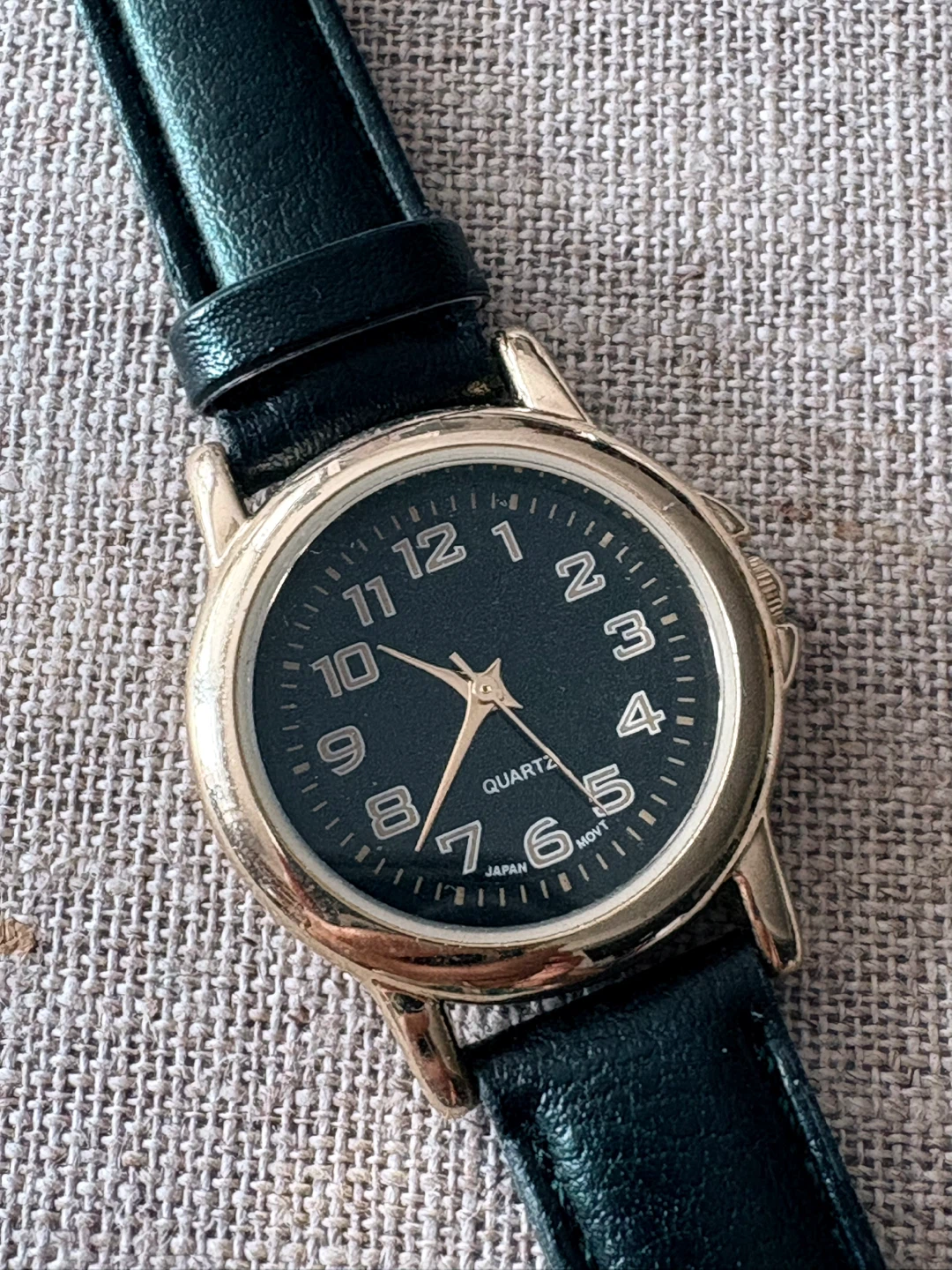 Advance Quartz Watch, Black Leather Band